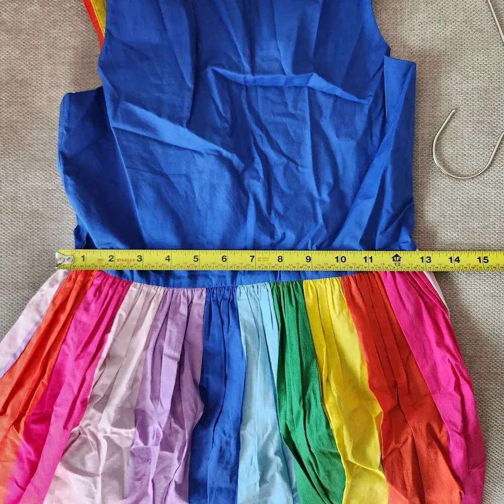 Mini Boden 11-12YR Sapphire Blue Rainbow Multi Strap Flare Dress NWT